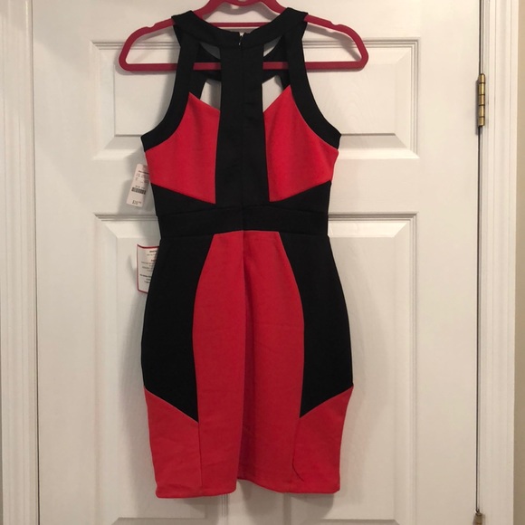 Coral and Black Mini Dress - Picture 2 of 5